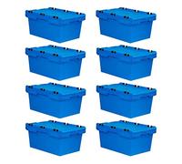 SET SUPER ÉCONOMIQUE 8x Bac de transport conique empilable avec couvercle crocodile bleu | HxLxP 30x41x61cm | 47 litres | Bac Euro, Eurobox, boîtes de rangement, empilables, caisse de transport