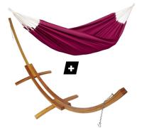 Set support bois avec hamac double brésilien bordeaux