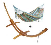 Set support bois avec hamac double franges pastel