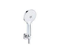 Set support de douchette universel Duravit, douchette ronde à économie d'eau ((Ø 120 mm), support de douchette, flexible de douche, chromé