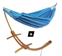 Set support double en bois avec hamac simple bleu ciel
