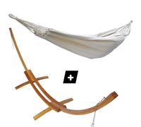Set support double en bois avec hamac simple écru