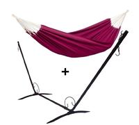 Set support en métal avec hamac double brésilien bordeaux