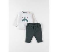 Set sweat + jogging renard, beige chiné/vert forêt 3Y