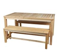 Set table + 2 bancs de jardin en bois de sapin 150x80x77cm