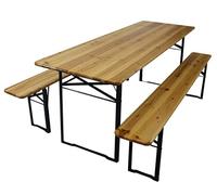 Set table 220 x 70 cm et bancs 220 x 25 cm en bois de sapin mod. Brasserie