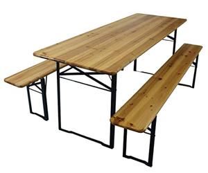 Set table 220 x 70 cm et bancs 220 x 25 cm en bois de sapin mod. Brasserie