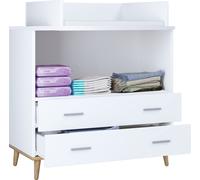 Set table à langer VCM | étagère à langer avec plan à langer | dimensions h. 93 x l. 80 x p. 49 | deux tiroirs pour espace de rangement | Commode à langer - Lindas