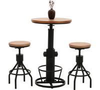 Mendler Set Table de Bar + 2X tabourets de Bar HWC-N17, Chaise de Bar Table Haute réglable en Hauteur pivotante Repose-Pieds Industrielle - Bois Naturel