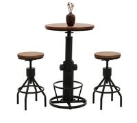 Set Table De Bar + 2x Tabourets De Bar Hwc-N17, Chaise De Bar Table Haute Réglable En Hauteur Pivotante Repose-Pieds Industriel Bois Brun Multicolore