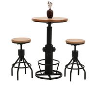 Set Table De Bar + 2x Tabourets De Bar Hwc-N17, Chaise De Bar Table Haute Réglable En Hauteur Pivotante Repose-Pieds Industrielle Bois Naturel Multicolore