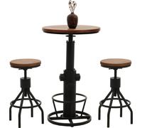 Set Table De Bar + 2x Tabourets De Bar Hwc-N17, Chaise De Bar Table Haute Réglable En Hauteur Pivotante Repose-Pieds Industriel Bois Brun Multicolore