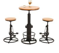 Set table de bar + 2x tabourets de bar HWC-N20, chaise de bar table haute réglable en hauteur pivotante repose-pieds industrielle bois naturel Multicolore