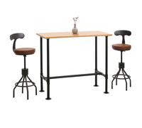 Mendler Set Table de Bar + 2X tabourets de Bar HWC-N21, Hauteur réglable pivotant Repose-Pieds, métal Industriel Simili-Cuir - Naturel, Marron