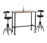 Mendler Set Table de Bar + 2X tabourets de Bar HWC-N21, Hauteur réglable pivotant Repose-Pieds, métal Industriel Similicuir - Brun, Noir
