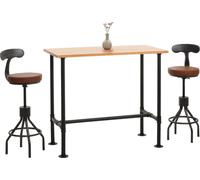 Mendler Set Table de Bar + 2X tabourets de Bar HWC-N21, Hauteur réglable pivotant Repose-Pieds, métal Industriel Simili-Cuir - Naturel, Marron