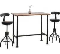Mendler Set Table de Bar + 2X tabourets de Bar HWC-N21, Hauteur réglable pivotant Repose-Pieds, métal Industriel Similicuir - Brun, Noir