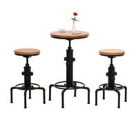Set Table De Bar + 2x Tabourets De Bar Hwc-N23, Chaise De Bar Table Haute Réglable En Hauteur Pivotante Repose-Pieds Industrial Acier Bois Naturel Multicolore