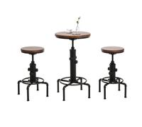 Set Table De Bar + 2x Tabourets De Bar Hwc-N23, Chaise De Bar Table Haute Réglable En Hauteur Pivotante Repose-Pieds Industriel Acier Bois Brun Multicolore