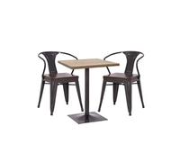 Set table de bistrot et 2x chaise MENDLER HWC-H10d noir-marron table marron clair