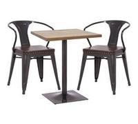 Set table de bistrot et 2x chaise MENDLER HWC-H10d noir-marron table marron clair