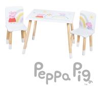 roba Ensemble Table et 2 Chaises Enfants Peppa Pig - Pieds en Bois Massif - pour Filles et Garçons de 2 Ans et Plus - Motif Truie Cochon et Arc-en-Ciel - Rose/Blanc