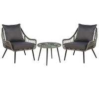 Set Table et 2 Fauteuils en Polyrotin Verre de Sécurité et Acier Gris Laureto