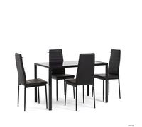 Set table ETTORE en verre trempé plus 4 chaises LIDIA en éco-cuir, idéal pour la salle à manger et cuisine (Anthracite)