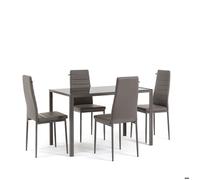 Set table ETTORE en verre trempé plus 4 chaises LIDIA en éco-cuir, idéal pour la salle à manger et cuisine (Gris tourterelle)