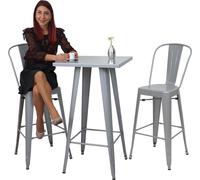 Set Table Mange-Depout + 2x Tabouret De Bar Hwc-A73, Chaise/Table De Bar, Design Industriel Gris Multicolore