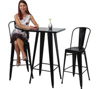 Ensemble De 1x Table Haute + 2x Tabouret De Bar Hwc-A73, Métal Noir Multicolore