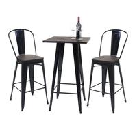 Set Table Mange-Debout + 2x Tabouret De Bar Hwc-A73, Plateau En Bois, Design Industriel, Métal Noir Multicolore