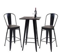 Set Table Mange-Debout + 2x Tabouret De Bar Hwc-A73, Plateau En Bois, Design Industriel, Métal Noir Multicolore