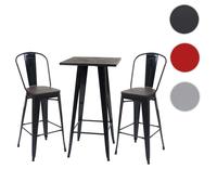 Set table mange-debout + 2x tabouret de bar HWC-A73, plateau en bois, design industriel, métal noir