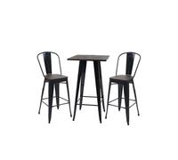 Set Table Mange-Debout + 2x Tabouret De Bar Hwc-A73, Plateau En Bois, Design Industriel, Métal Noir Multicolore
