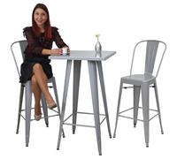 Set table mange-depout + 2x tabouret de bar HWC-A73, chaise/table de bar, design industriel gris