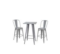 Set table mange-depout + 2x tabouret de bar HWC-A73, chaise/table de bar, design industriel gris