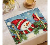 Set Table Noel Lavable, Napperon Bonhomme De Neige Cardinal, Dessous Assiette de Table Gui & Flocon, Applicable à Décoration de Vacances, 45 x 30cm, 4 pièces (Rouge Vert)