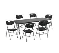 Set Table Pliante 180cm et 6 Chaises avec Poignée Traiteur 7house. Noir