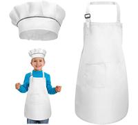 Set Tablier et Chapeau Chef Pour Enfants, Blancs et Ajustables, Avec 2 Poches Pour 3 à 6 Ans - Garçons et Filles Cuisine