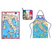 Set tablier torchon manique 3 pièces coton cuisine Italie fabriqué en Italie produits italiens, cadeau carte, Assortis, M