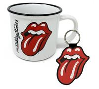 Pyramid International The Rolling Stones Ensemble tasse et porte-clés dans un coffret cadeau (motif lèvres chaudes) 325 ml Tasse en céramique style feu de camp et porte-clés tissé - Produit officiel