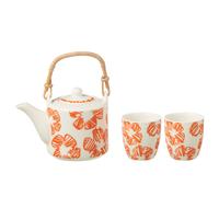 Set théière et 2 mugs en céramique fleur orange 600ml J-Line