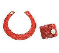 Set "Tissus" en corail rouge de la Méditerranée et rose du Pacifique, composé d'un collier et d'un bracelet. Disponible en trois variantes d'argent 925 (Corail rouge, argent doré 925)