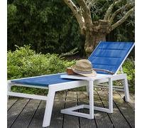 Set Bain De Soleil Et Table D'appoint Barbados En Textilène Bleu - Aluminium Blanc Bleu