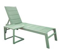 Happy Garden Bain de Soleil Barbados en textilène Vert Sauge et Aluminium Vert Sauge + Table d'appoint. Transat d'extérieur Multi Position.