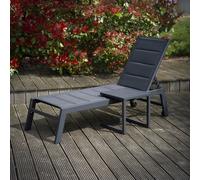 Happy Garden Bain de Soleil Barbados en textilène Gris et Aluminium Gris + Table d'appoint. Transat d'extérieur Multi Position.