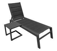 Happy Garden Bain de soleil Barbados – textilène noir, table d'appoint, multi-position