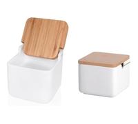 Set ustensiles cuisine : pot à sel bambou couvercle basculant + sucrier salière blanc