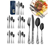 Set Vaisselle 6 Personnes Couverts de Cuisine Set de Couverts de Cuisine Tête de Mort Couverts en Acier Inoxydable 24 Pièces - Fourchettes et Cuillères de Cuisine Portables, Couverts pour Manger en